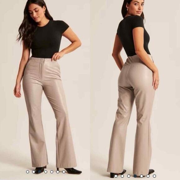Abercrombie & Fitch Curve Love Vegan Leather Kick Flare Pants Tan/Beige Size 24 - Picture 1 of 8